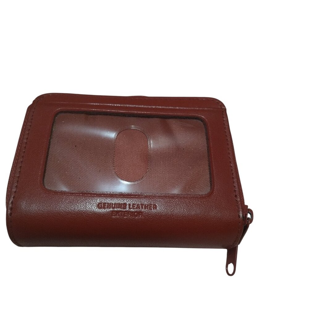 Buxton Mini Genuine Leather Accordion Wallet Red Zip Around Credit Card Holder